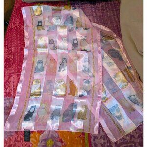 A.W. Items Multiple Breeds Cat Scarf Fish Border Pink Polyester Silk Feel 60x13"
